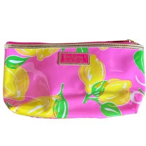 Lilly Pulitzer for Estée Lauder Pink Floral Vinyl Zippered Cosmetic Bag Clutch